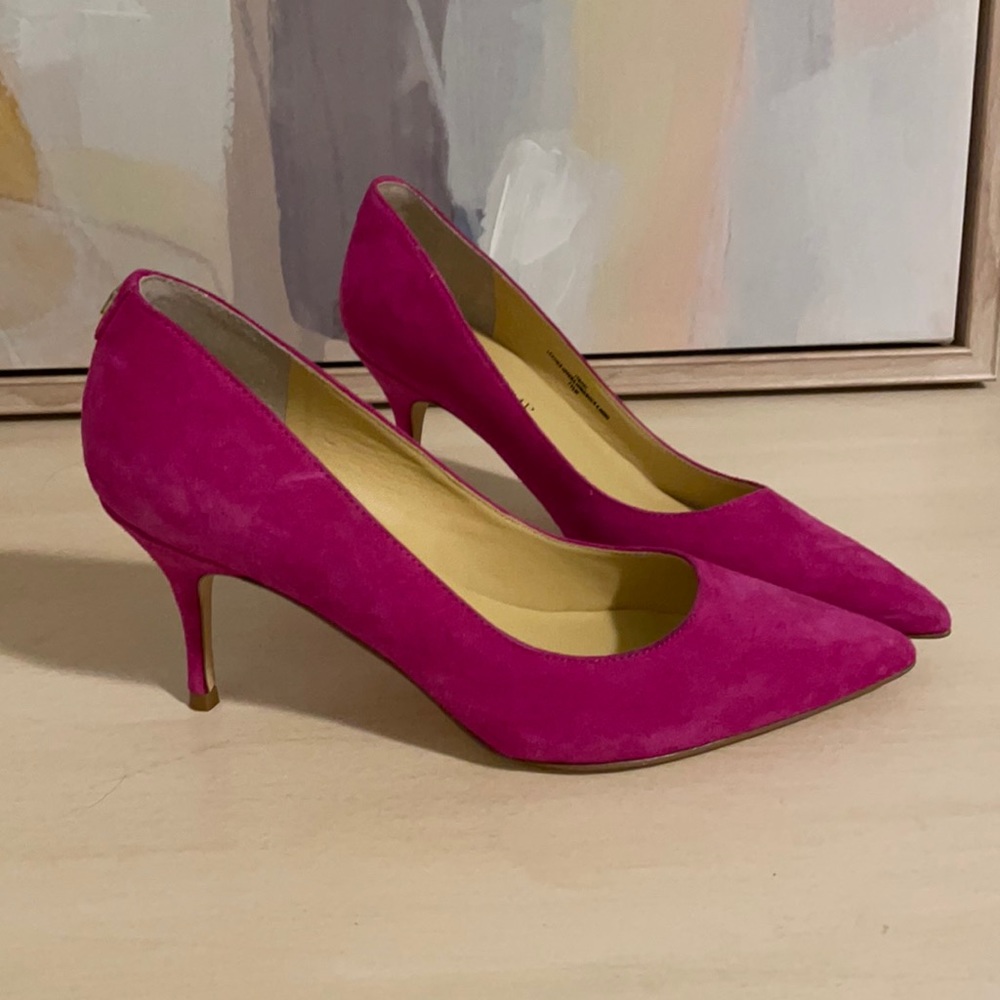Hot Pink Suede Low Heels